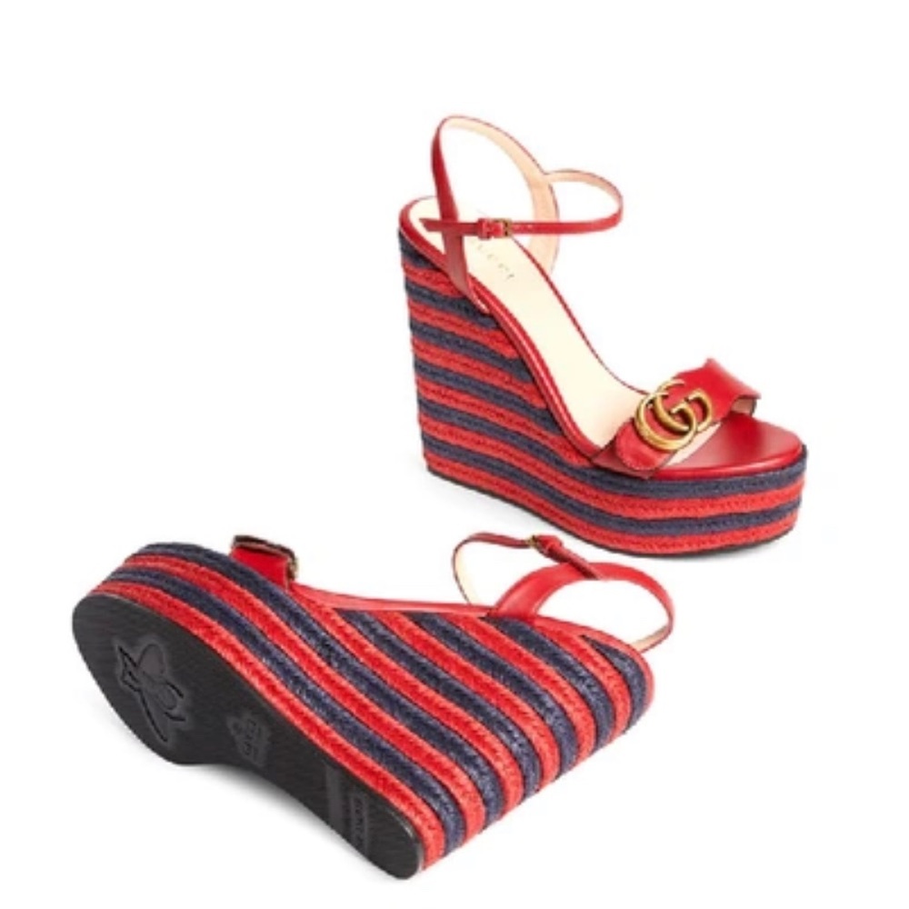 GUCCI Espadrille Sandal With Double G In Red 37 BNIB